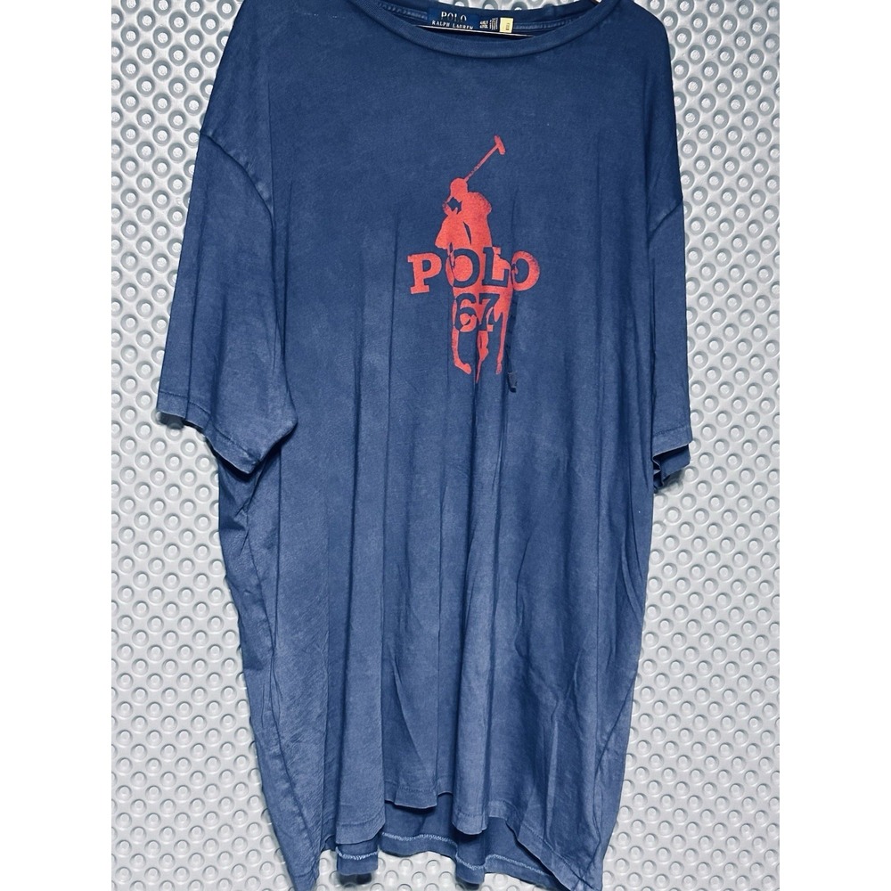 POLO RALPH LAUREN T-Shirt Men's Size 4XLT SS Big Red Pony Stamp Logo Navy NWOT - Picture 2 of 8